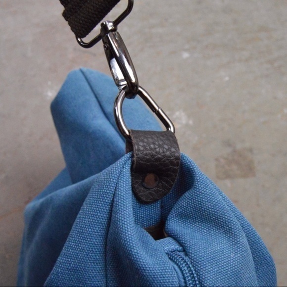 Crossbody Shoulder Canvas Messenger Bag, Ocean Blue & Brown - Picture 9 of 12